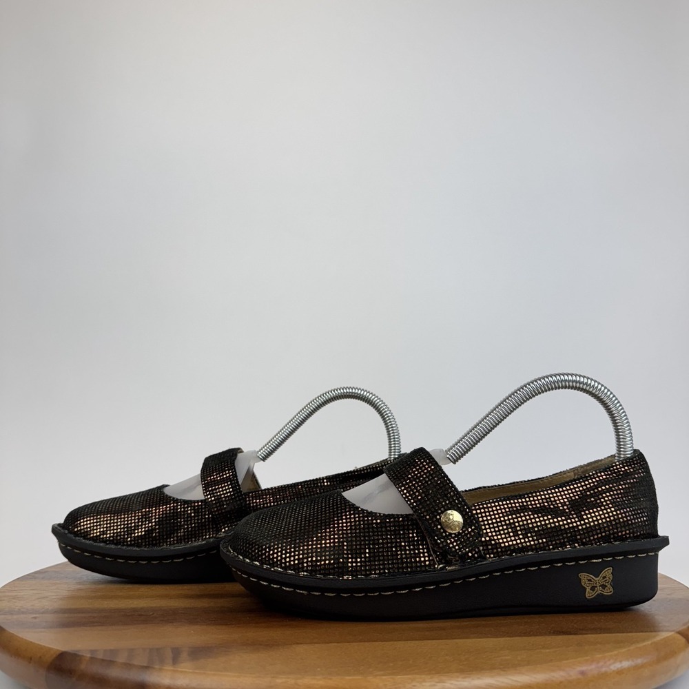 Womens‎ Alegria Feliz Shinny Black Orange Mary Jane Wedge Loafers Size EU 36 GUC